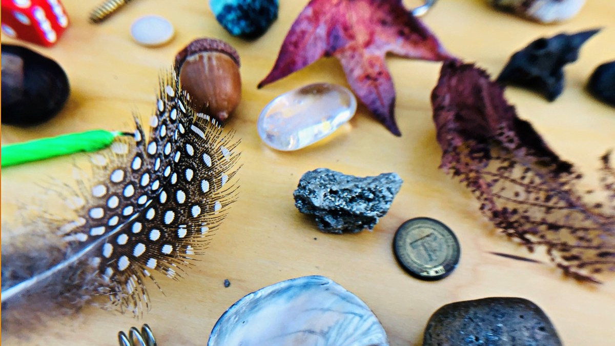 A kid's inventory of things - a bunch of things on a table