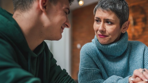 Mom talking to teenage son