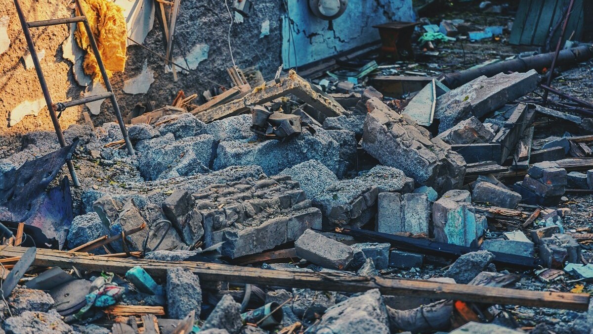 Rubble in aftermath of war.