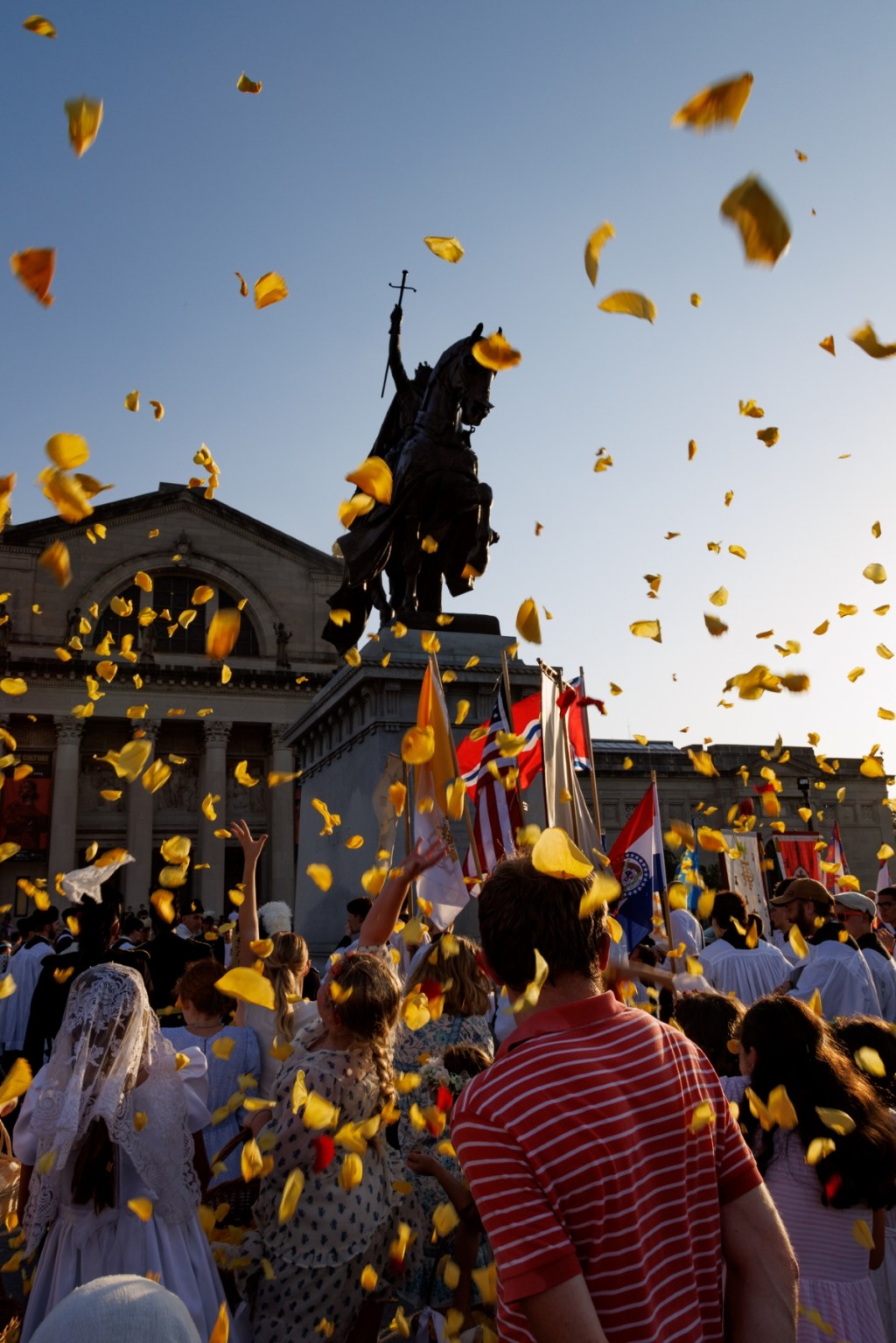 Celebrating the feast of St. Louis at his statue in St. Louis, Missouri