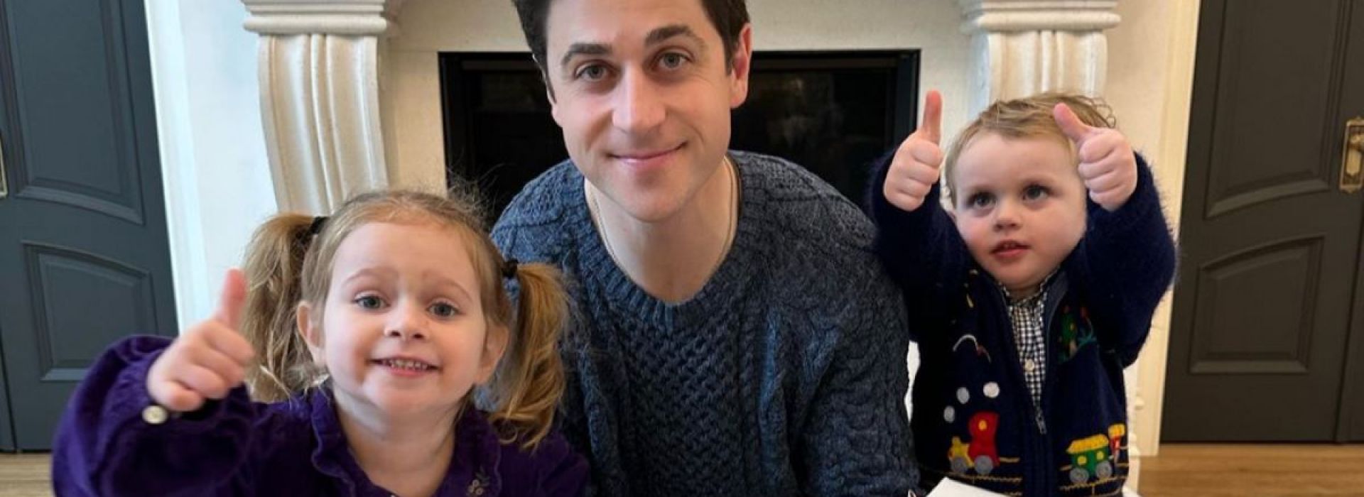 Actor David Henrie and children promoting Box of Joy