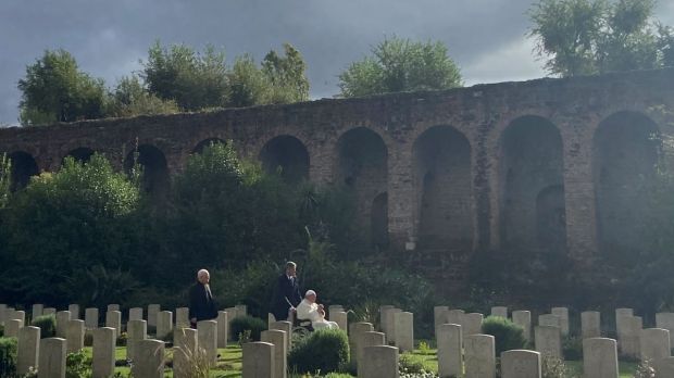 Pope Francis at the Rome War Cemetery for a mass to celebrate All Souls Day