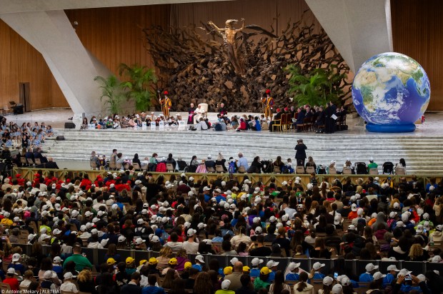 Pope Francis attends a meeting with children from all over the world