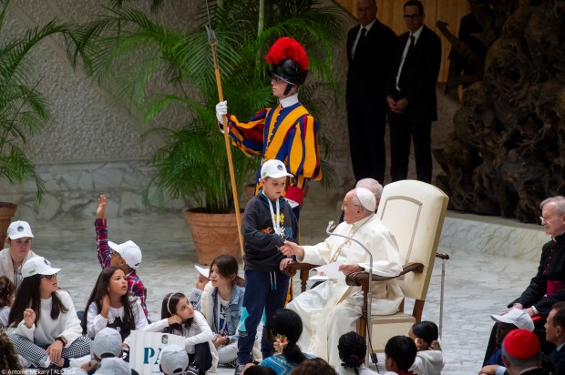 Pope Francis attends a meeting with children from all over the world