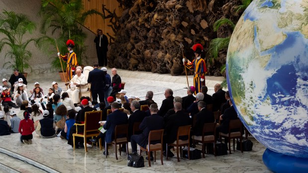 Pope Francis attends a meeting with children from all over the world