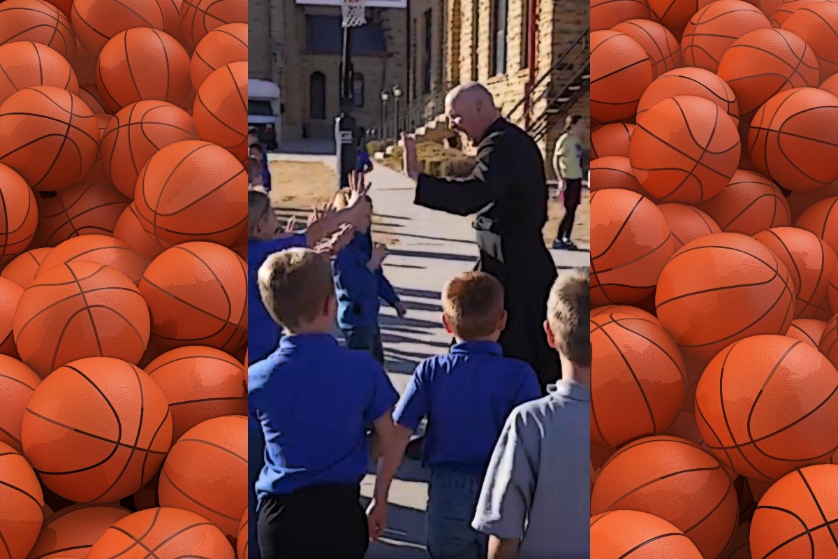 Priest makes trick basketball shot