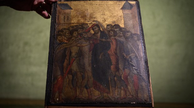 Painting entitled -The Mocking of Christ- by Florentine artist Cenni di Pepo also known as Cimabue