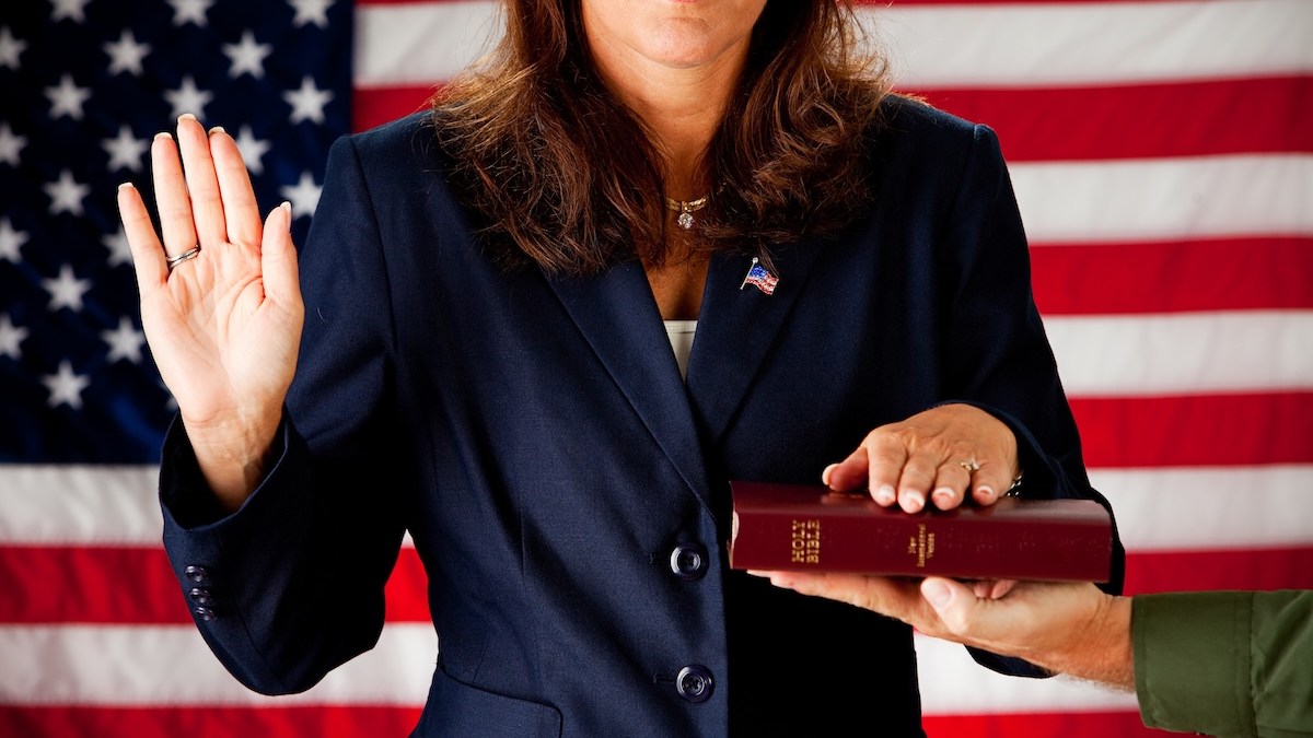 Politician taking oath of office