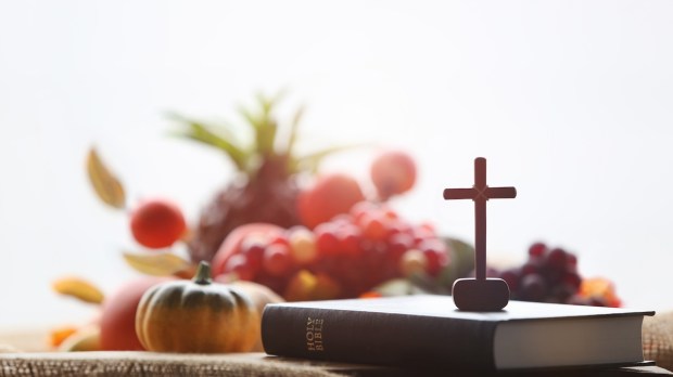 Thanksgiving harvest prayer fruit cross Bible