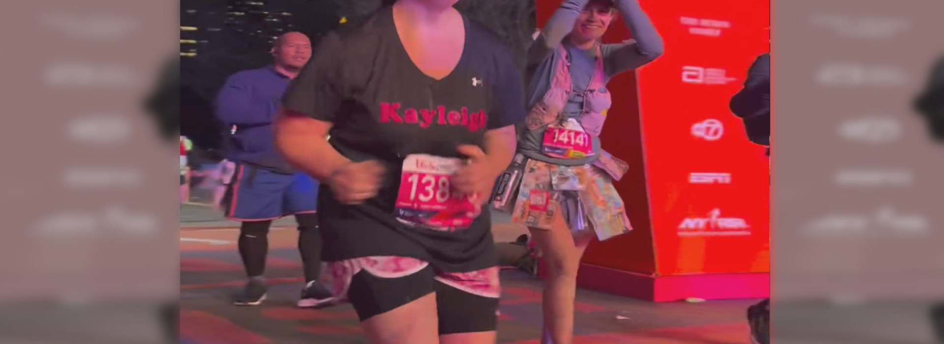 Kayleigh Williamson as she finishes the NYC Marathon