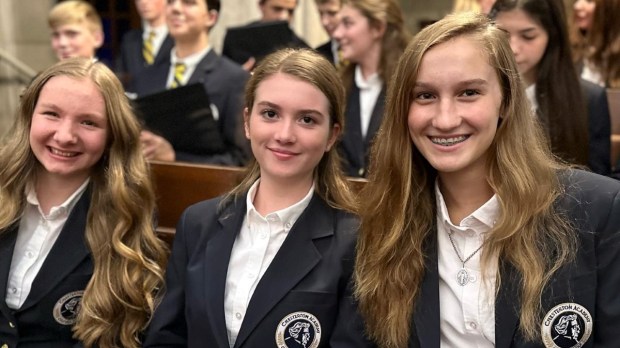Three female high school students at the Chesterton Academy of St. Louis