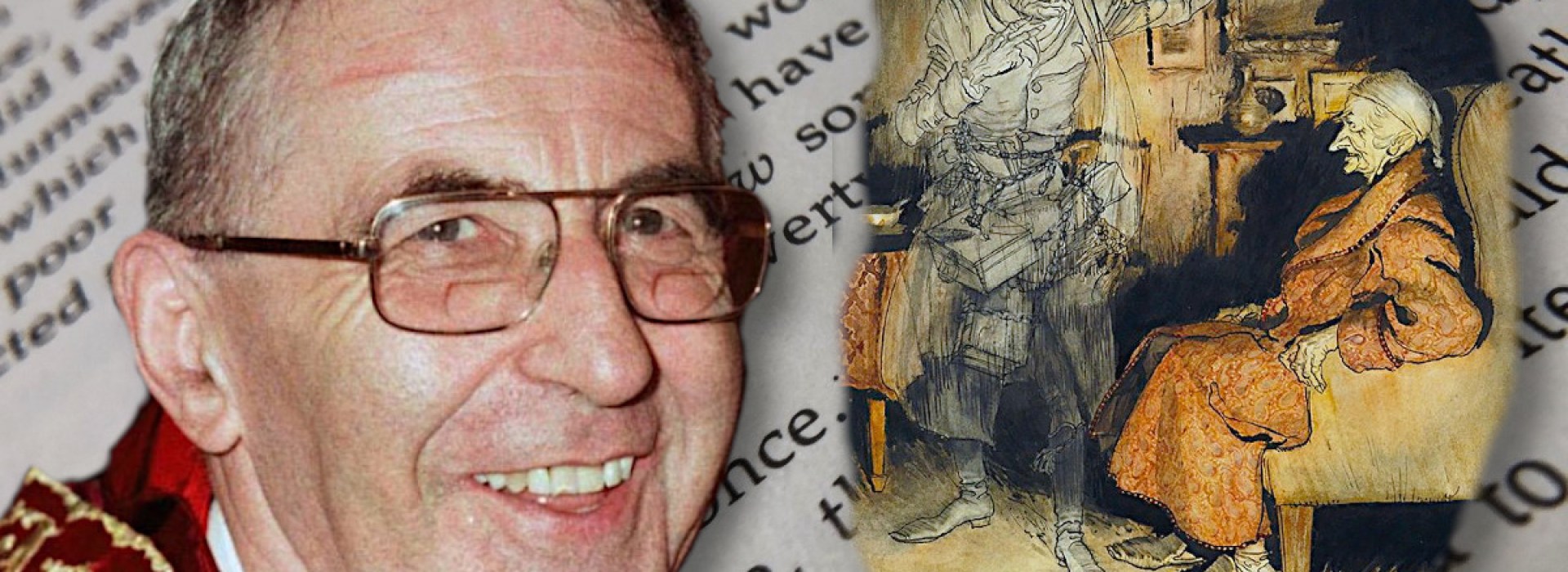 Collage for John Paul I's letter to Charles Dickens with scene from A Christmas Carol
