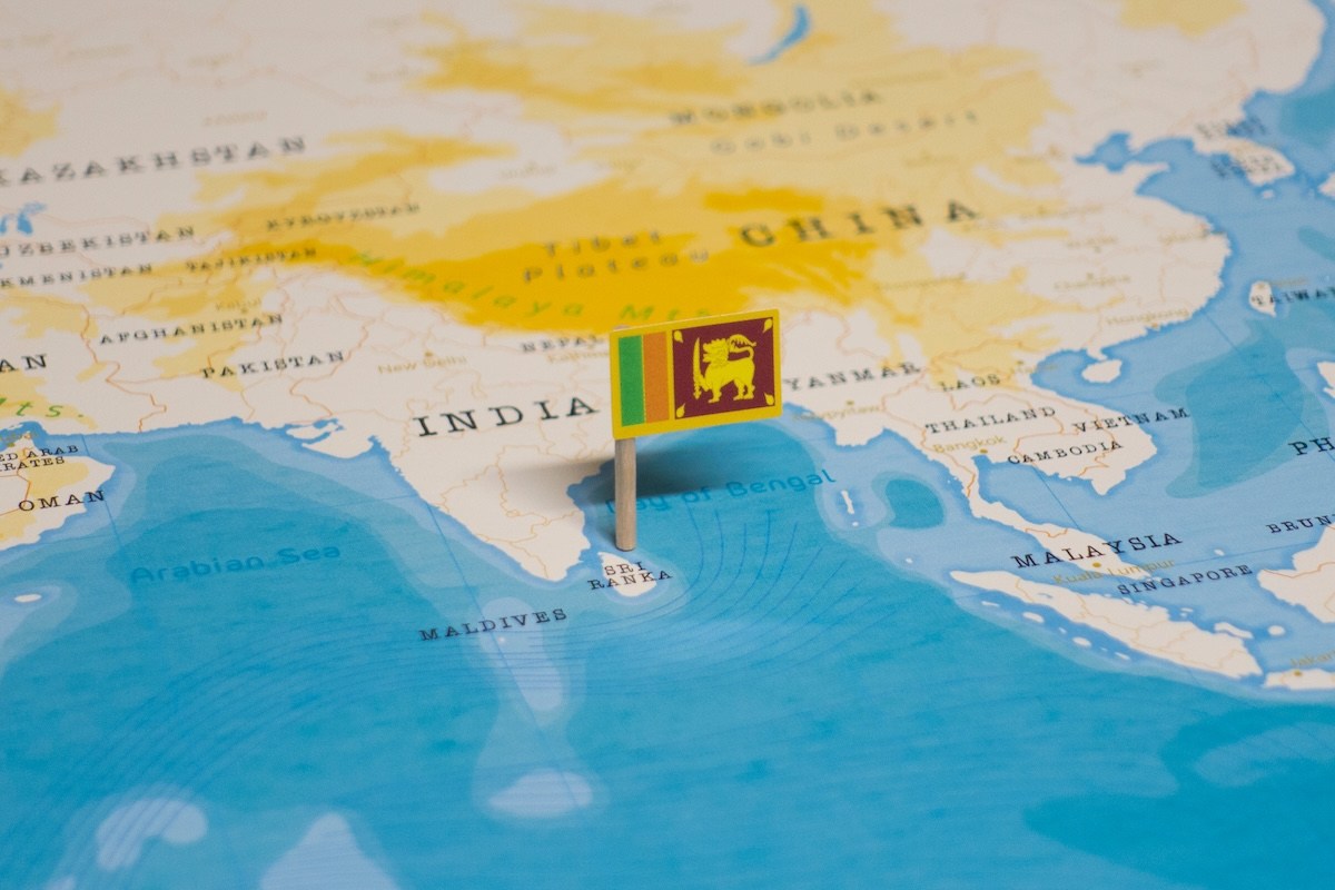 Sri Lanka flag on map