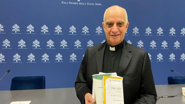 Monsignor Rino Fisichella at a press conference on the Year of Prayer 2024 in light of the Jubilee 2025 at the Vatican on January 23, 2024