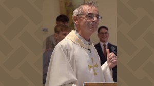 Irish priest jokes at wedding.