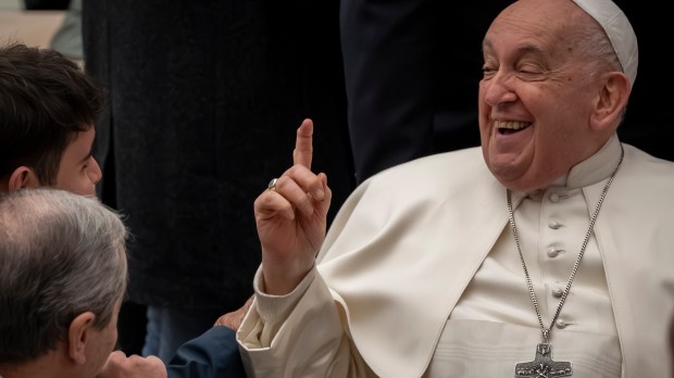 Pope Francis blesses faithful at the end of his weekly general audience