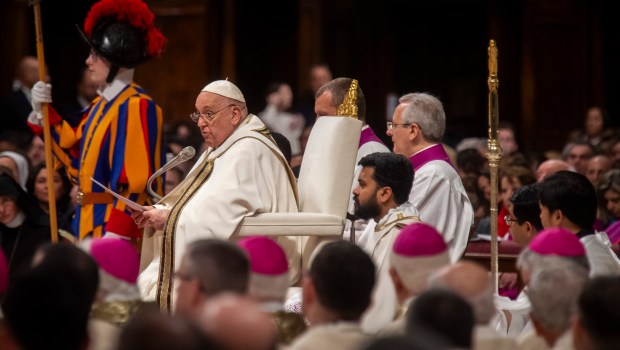 Pope Francis presides a mass for the Epiphany in Saint Peter's Basilica at the Vatican on January 6, 2024.