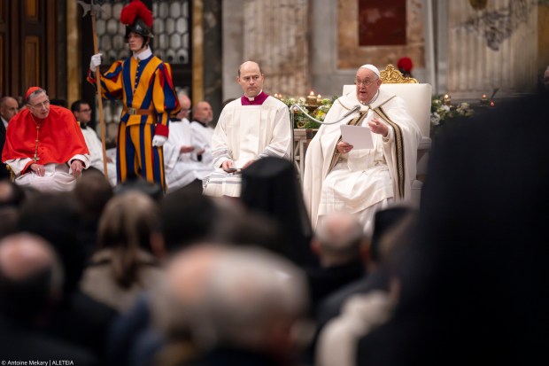 Pope Francis leads the vespers in the Roman Basilica of St. Paul Outside The Walls