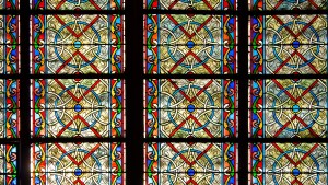 Viollet-le-Duc's stained glass designs in Notre Dame