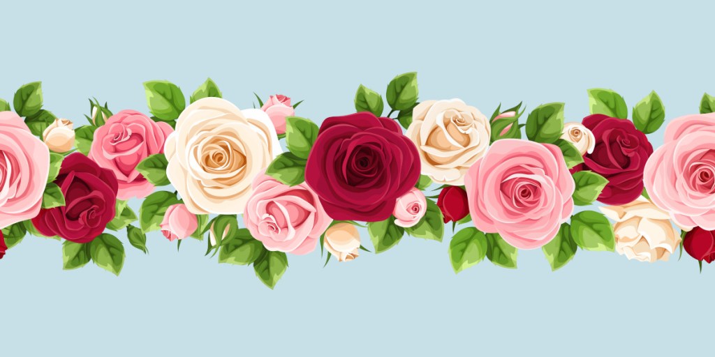 depiction of a garland of roses on a blue background