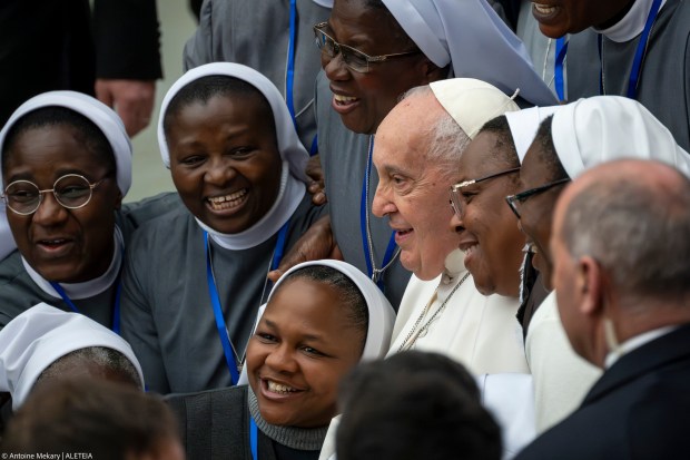 Pope Francis blesses faithful at the end of his weekly general audience in Paul VI Hall