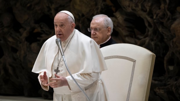 Pope Francis during his weekly general audience in Paul VI Hall at the Vatican on February 07 2024