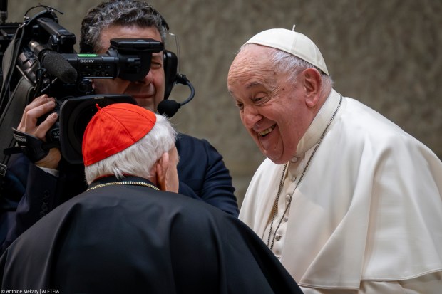 Pope Francis meet Cardinal Ernest Simoni
