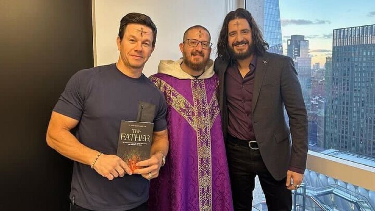 Whalberg and Roumie with Fr. Mark-Mary Ames