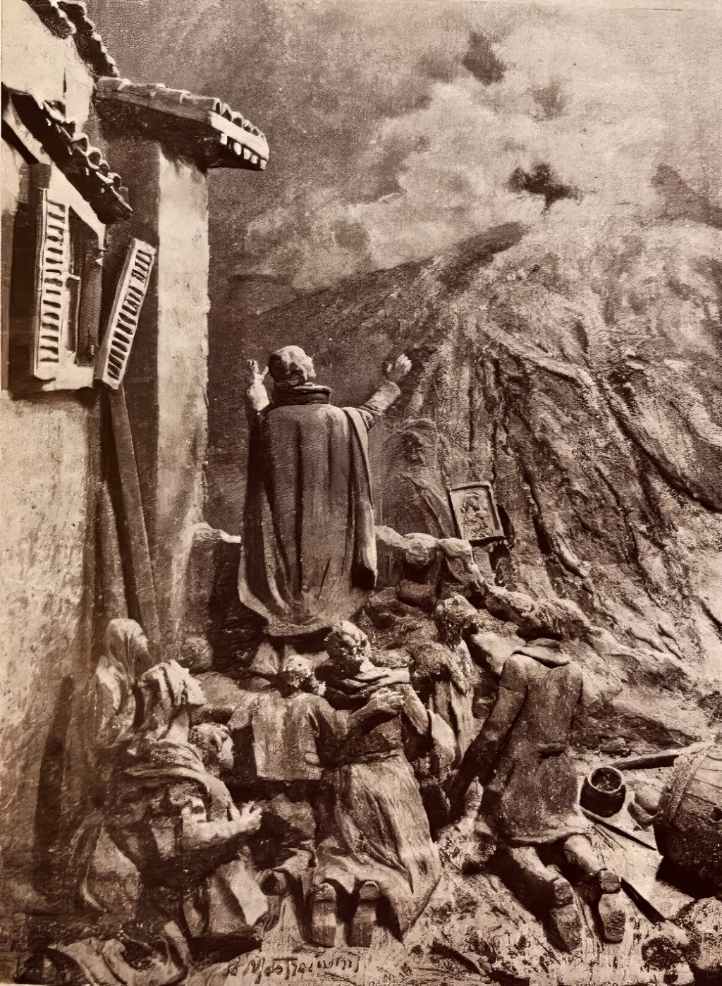Illustration of St. Francis Xavier Bianchi stopping the lava of Vesuvius