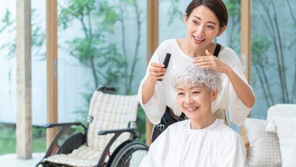 elderly woman hair salon style gray hair white hair curly