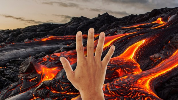 hand stopping lava
