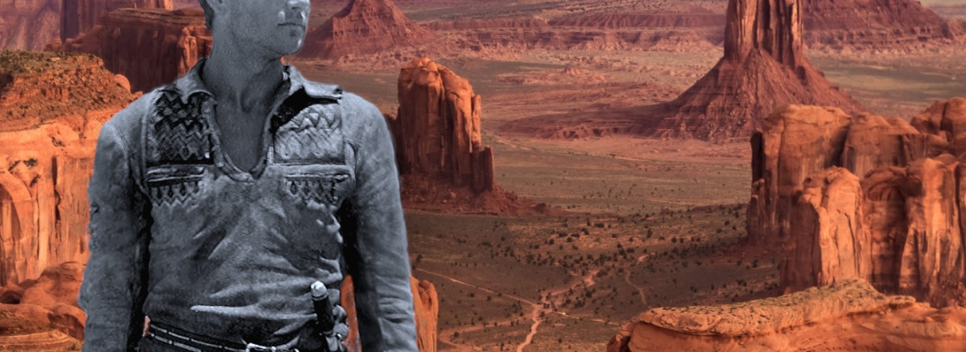 Image of John Wayne from movie still and Monument Valley