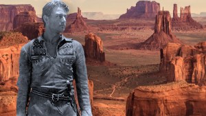 Image of John Wayne from movie still and Monument Valley