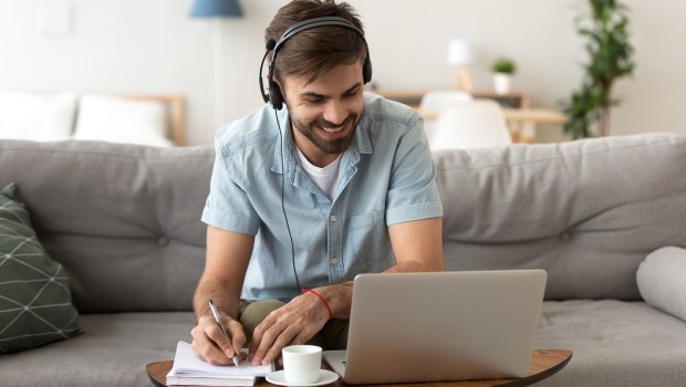 Man happy to attend online class