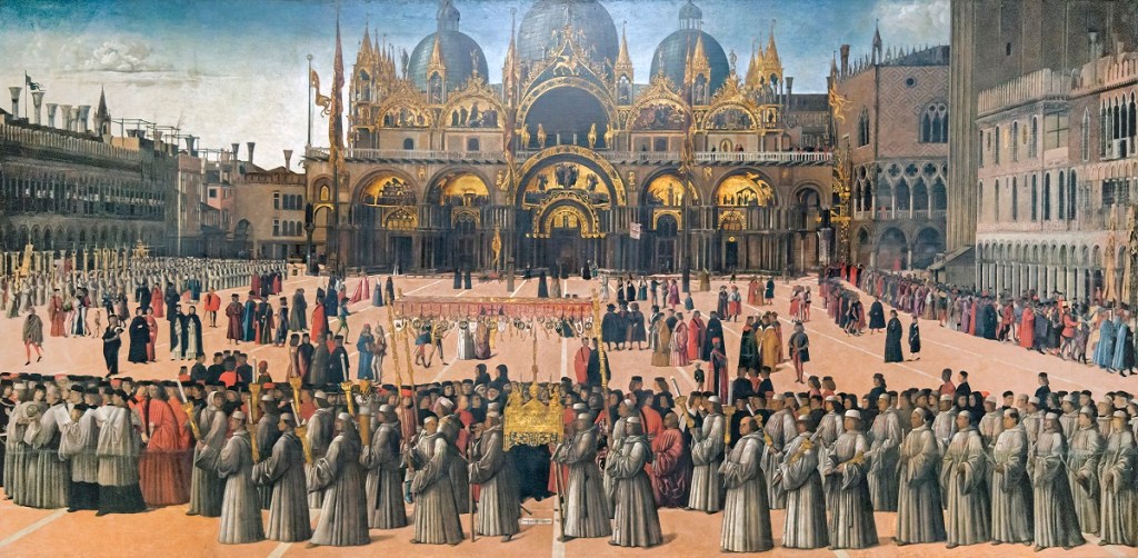 depiction of a medieval procession at Piazza San Marco, in Venice, by Gentile Bellini