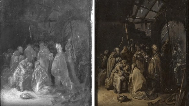 Adoration of the Magi, Rembrandt, infrared, Cropped