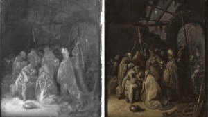 Adoration of the Magi, Rembrandt, infrared, Cropped