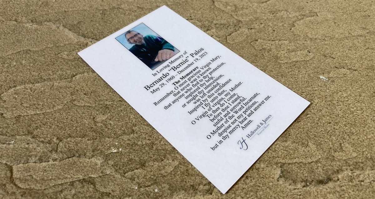Remembrance card, Bernie Palos