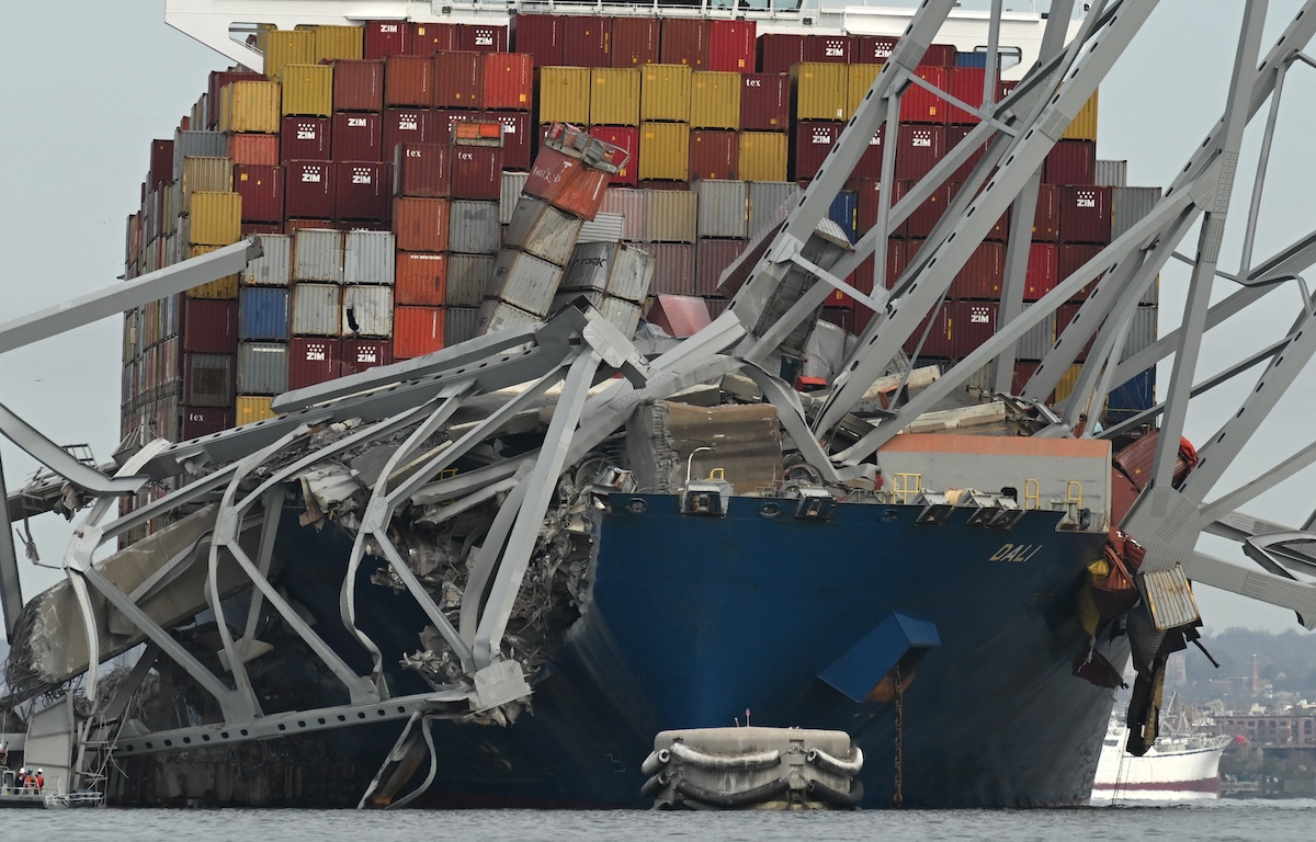 Container ship with bridge damage in Baltimore