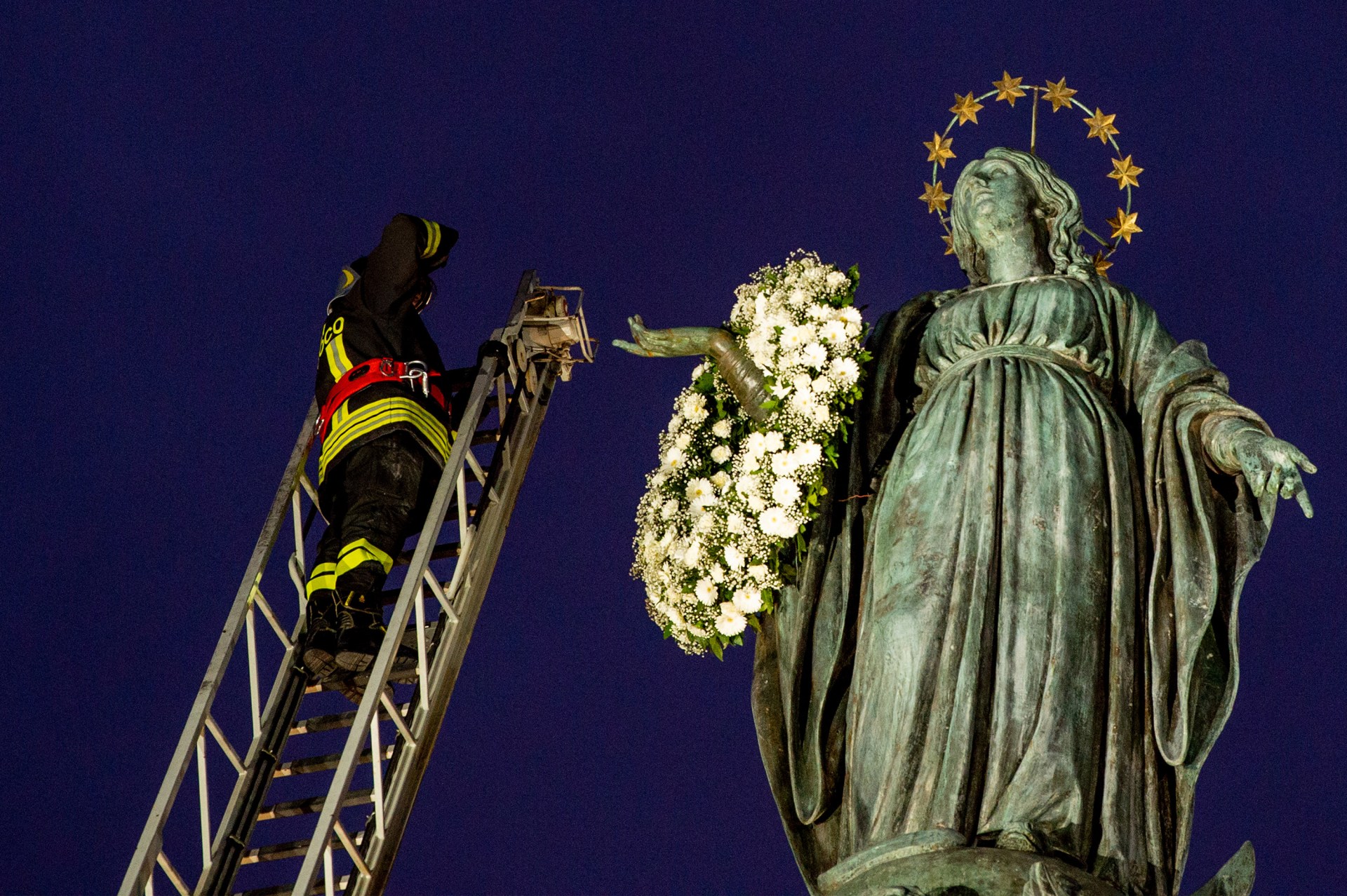 Homage Of The Fire Brigade To The Immaculate Conception Column In Piazza Di Spagna Rome
