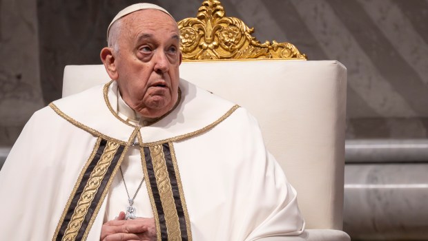 Pope Francis presides the Chrism mass for Maundy Thursday at St Peter's Basilica on March 28, 2024