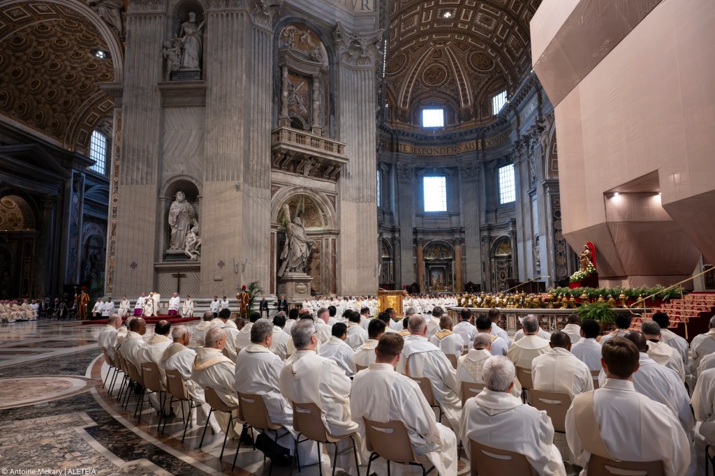 Pope Francis presides the Chrism mass for Maundy Thursday at St Peter's Basilica on March 28, 2024