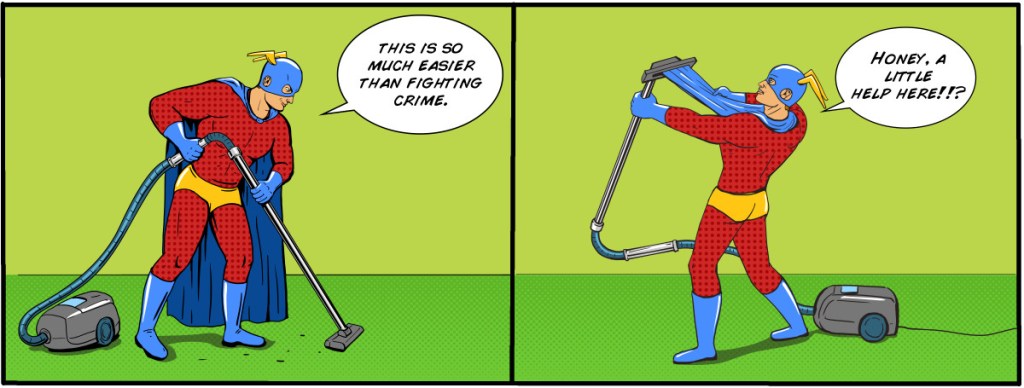 Superhero doing housework
