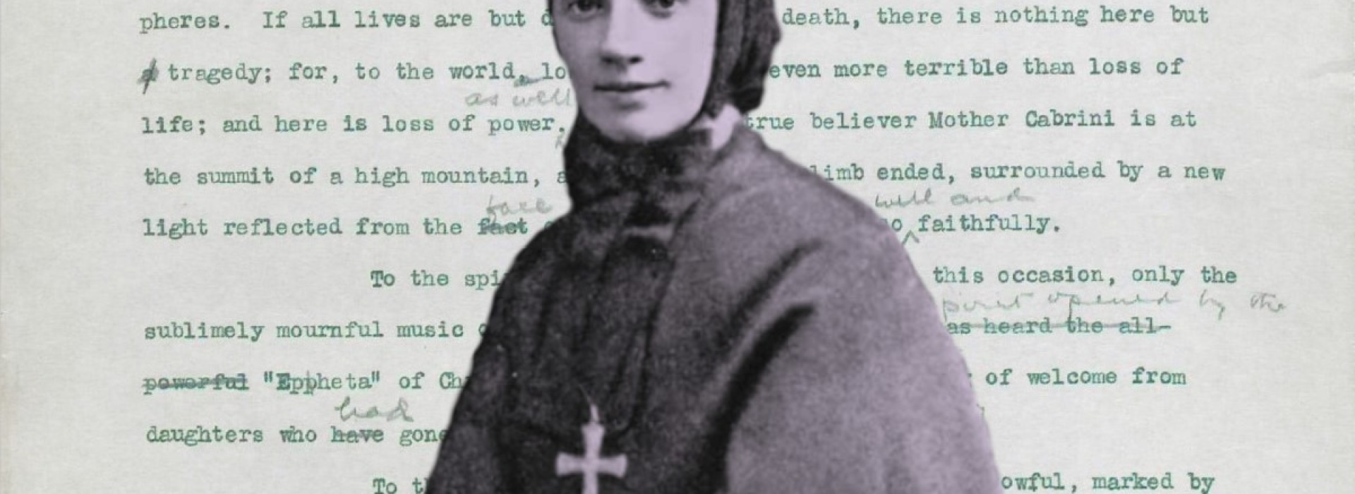 Mother Cabrini photo with photo of funeral sermon by Fr. Francis Kelley