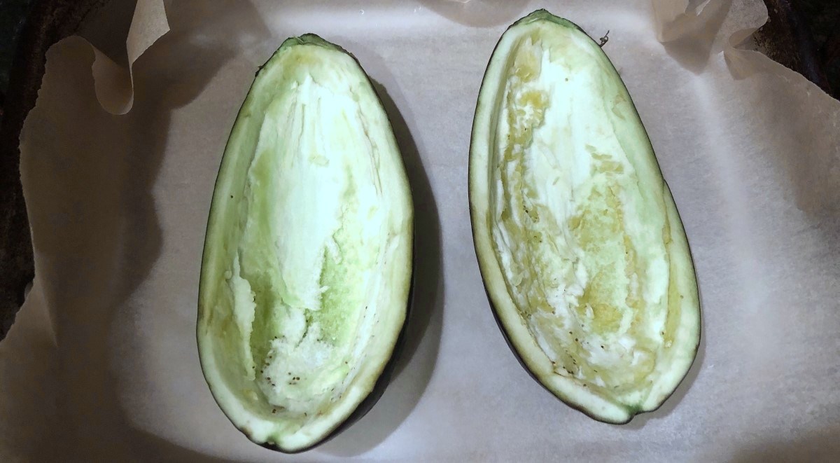Hollowed-out eggplant