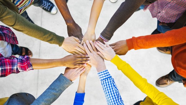 Teamwork all hands in center