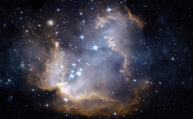 A view from space to a galaxy and stars. Universe filled with stars, nebula and galaxy