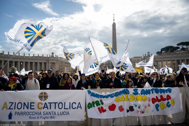 Pope Francis audience with the Italian Catholic Action Association (Azione Cattolica) in St.Peter's Square at the Vatican on April 25, 2024