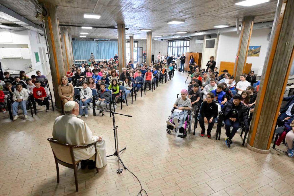 Pope Francis meets with a group of children on April 11, 2024 as part of School of Prayer initiative for the 2024 Year of Prayer