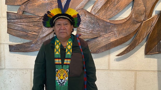 Davi Kopenawa, an indigenous leader of the Amazonian Yanomami people who met with Pope Francis on April 10, 2024